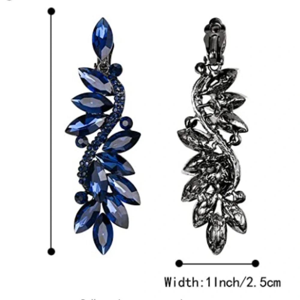 Diamond Cut Sapphire Crystal Drop Earrings Statement Earrings Marquis 3" dangle - Picture 4 of 4